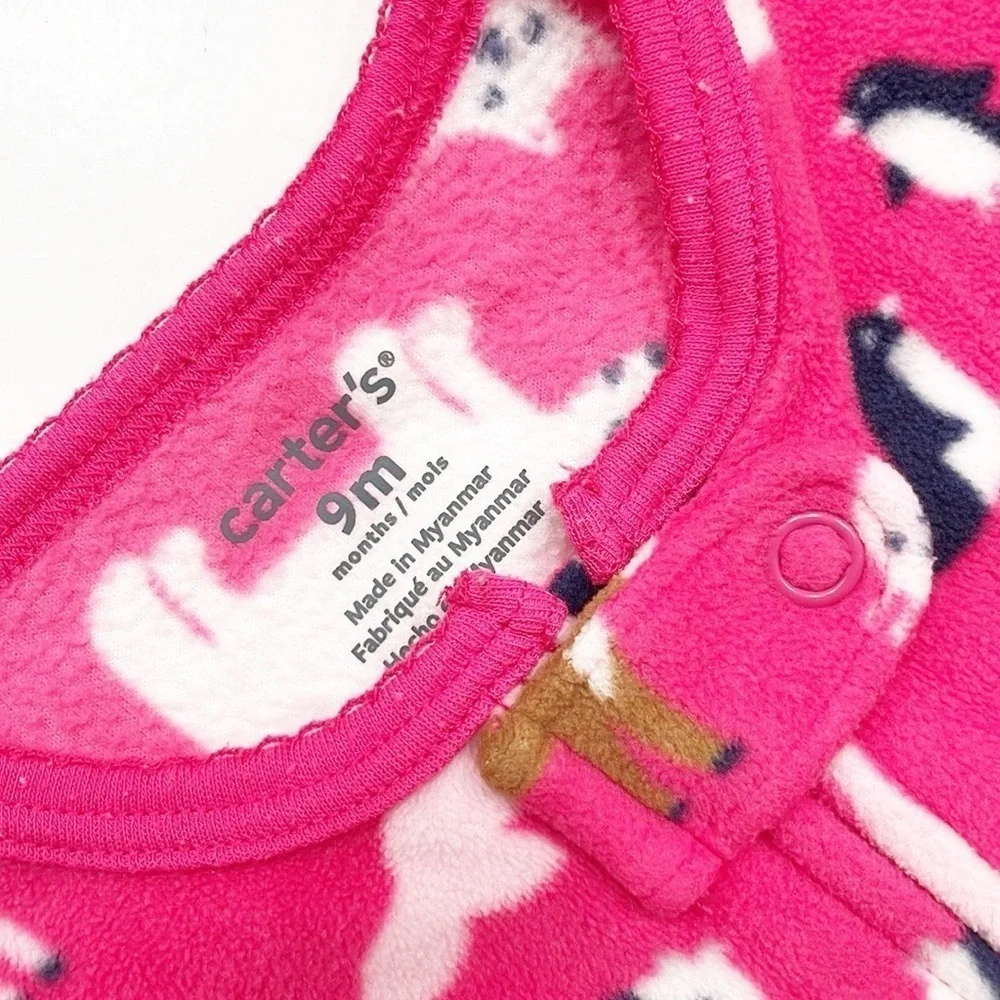 Carter's baby girls animal print fleece zip up footie